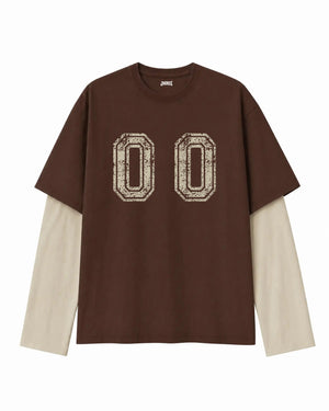 Brown & Cream “00” Oversized Layered T-Shirt