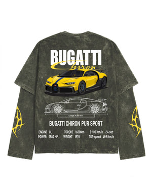 Bugatti Chiron Pur Sport Vintage Wash Layered Full Sleeve T-Shirt