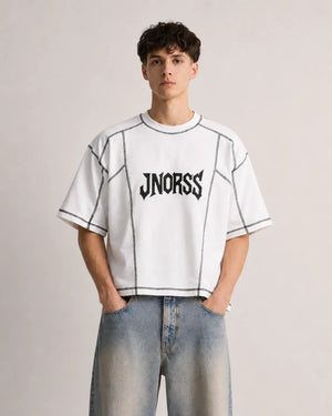 JNORSS Contrast Stitch Boxy T-Shirt-White