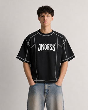 JNORSS Contrast Stitch Boxy T-Shirt-Black