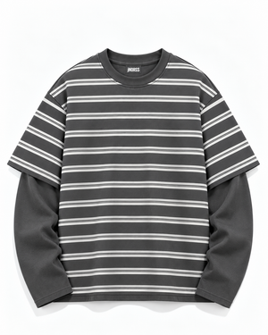 Charcoal Stripe Oversized Layered Tee