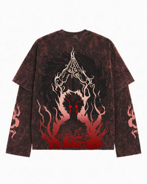 Jujutsu Kaisen Acid Wash Layered Sleeve Oversized T-Shirt