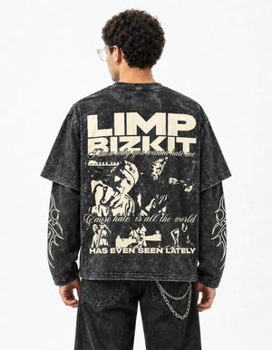 Limp Bizkit Acid Wash Layered Full Sleeve Oversized T-shirt