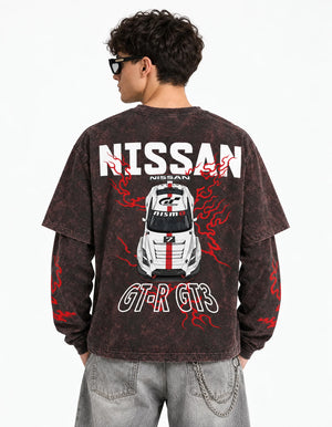 Nissan GT-R GT3 Vintage Acid Wash Layered Full Sleeve T-Shirt