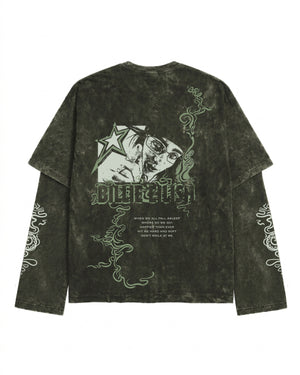 Ocean Eyes Acid Wash Layered Full Sleeve Oversized T-shirt