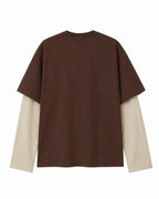 Brown & Cream “00”  Oversized Layered Varsity T-Shirt
