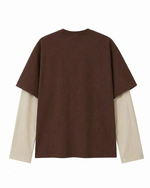 Brown & Cream “00”  Oversized Layered Varsity T-Shirt