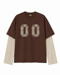 Brown & Cream “00”  Oversized Layered Varsity T-Shirt