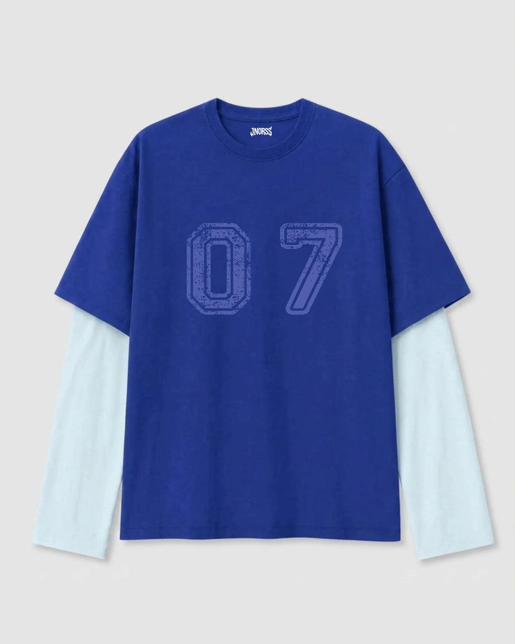 Royal Blue & Sky “07” Oversized Layered Varsity T-Shirt