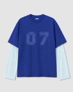 Royal Blue & Sky “07” Oversized Layered Varsity T-Shirt