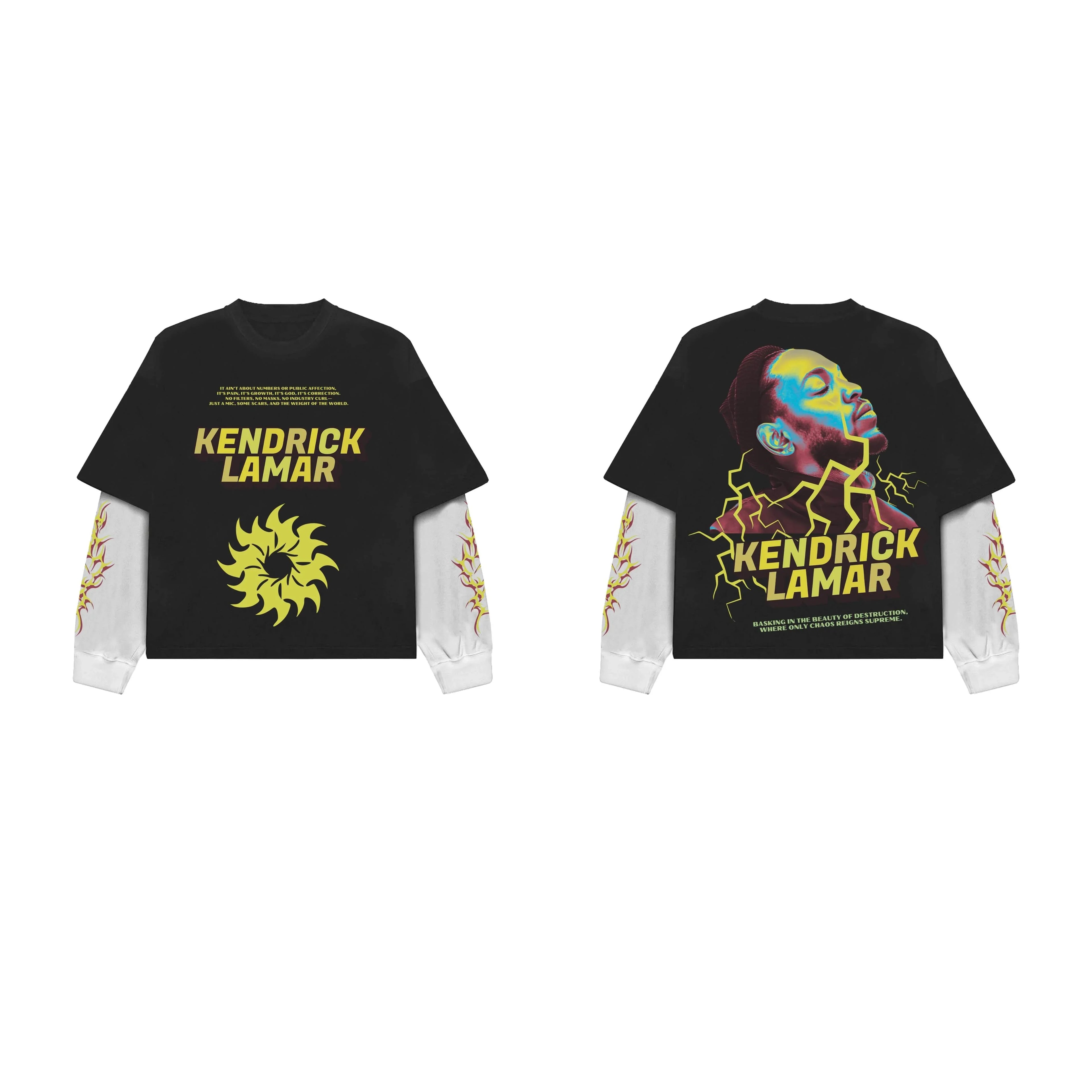 Black and white Kendrick 02 oversized long sleeve tee by Jnorss, featuring a relaxed fit and casual style.