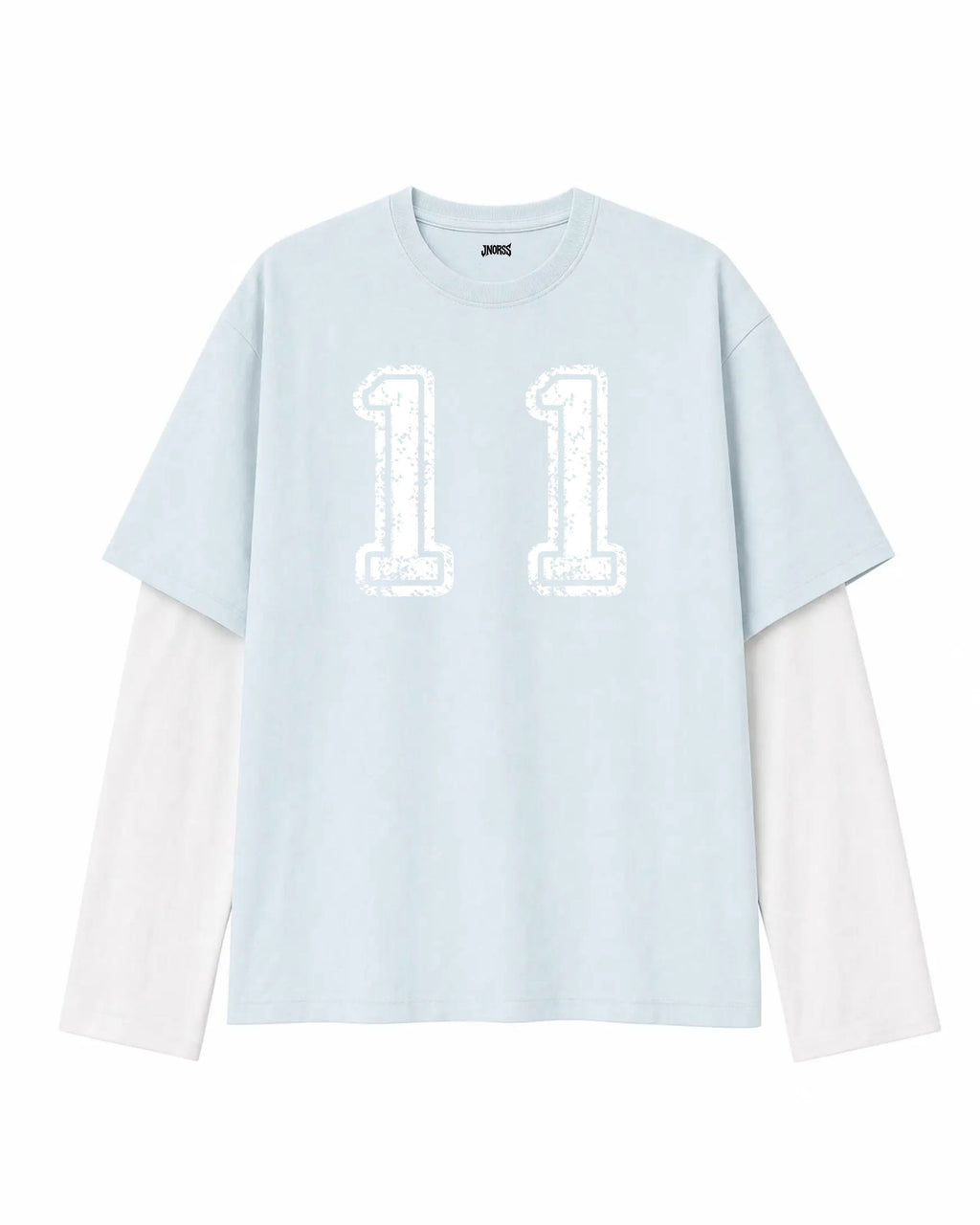 Sky Blue & White  Oversized Layered “11” Graphic T-Shirt