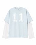 Sky Blue & White  Oversized Layered “11” Graphic T-Shirt