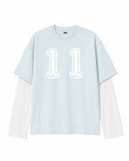 Sky Blue & White  Oversized Layered “11” Graphic T-Shirt
