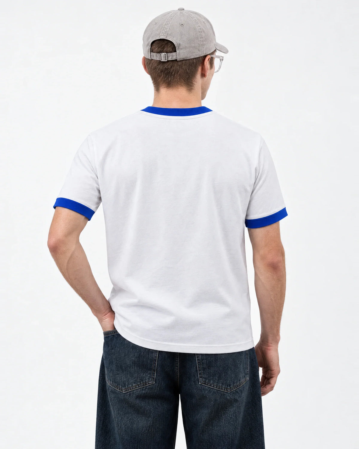 7×7=49 Ringer Tee — back view on model