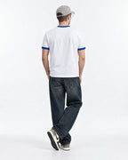 7×7=49 Ringer Tee — full-body rear view on model