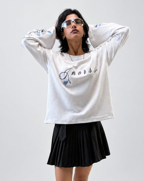 Blue Bloom white waffle Tee