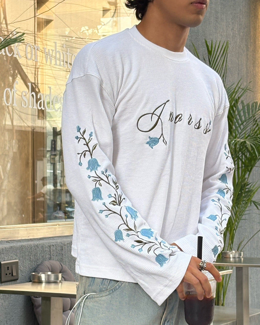 white flower waffle tee
