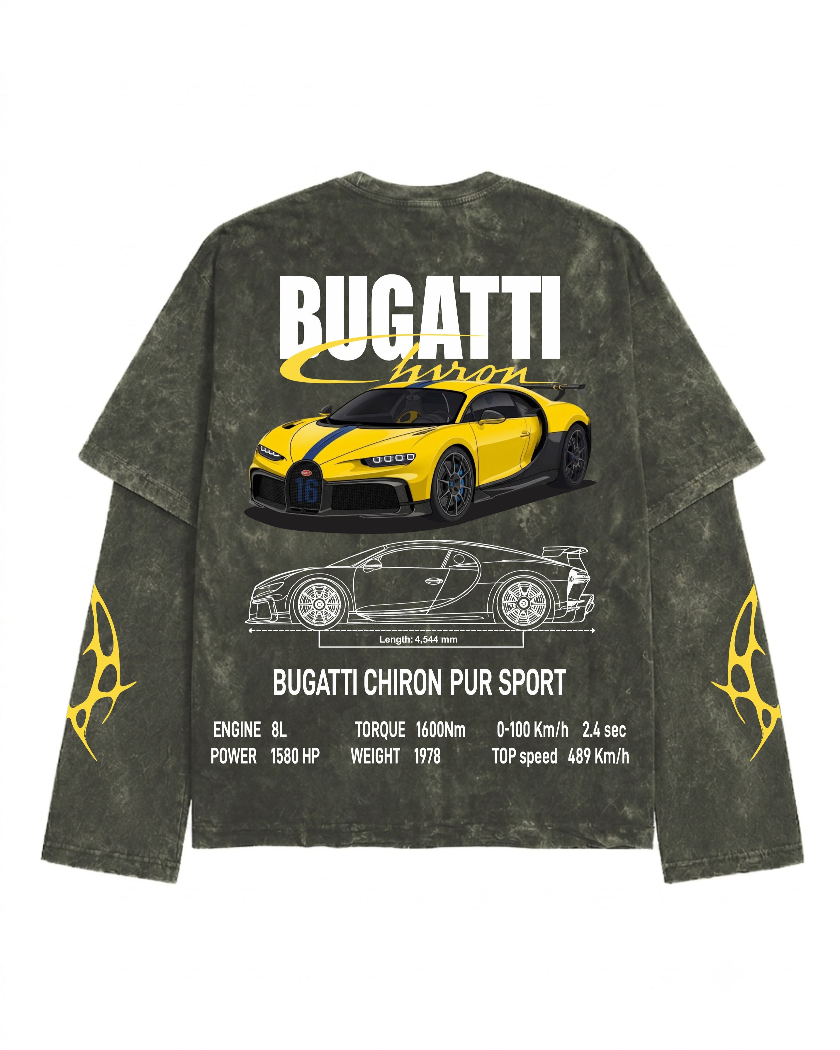 Bugatti Chiron Pur Sport Vintage Wash Layered Full Sleeve T-Shirt
