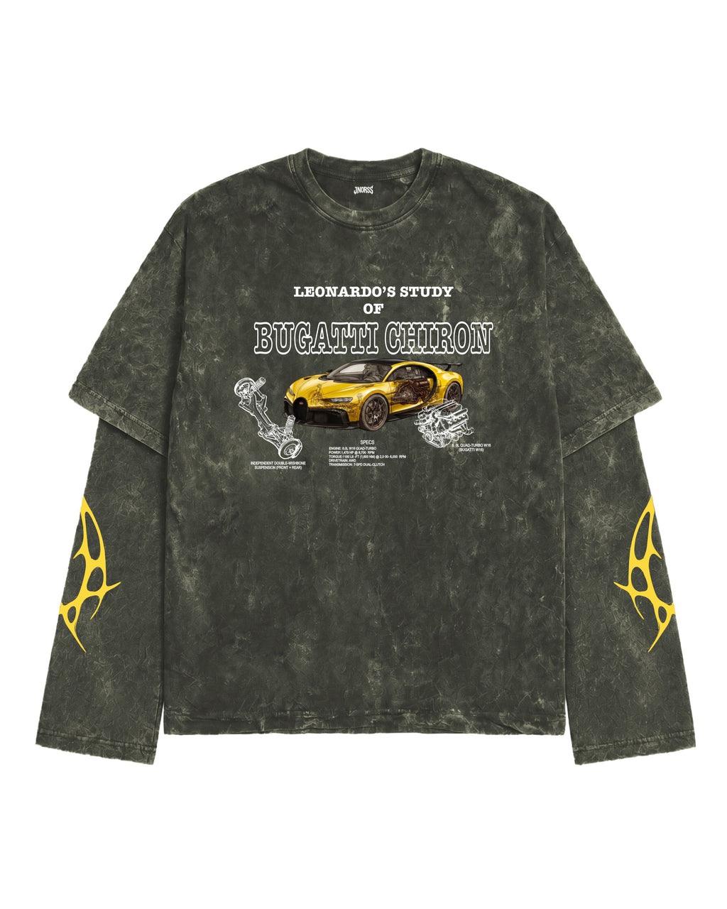 Bugatti Chiron Pur Sport Vintage Wash Layered Full Sleeve T-Shirt