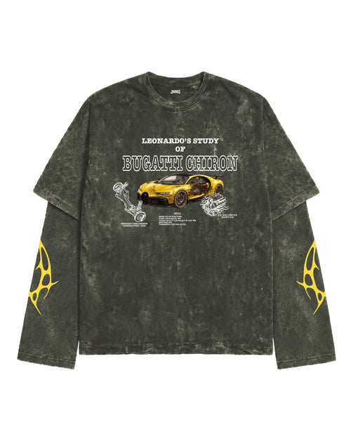 Bugatti Chiron Pur Sport Vintage Wash Layered Full Sleeve T-Shirt