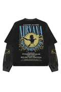 Black and grey Nirvana LS Oversized Tee by MB, featuring a relaxed fit and casual style, shown in the product image.