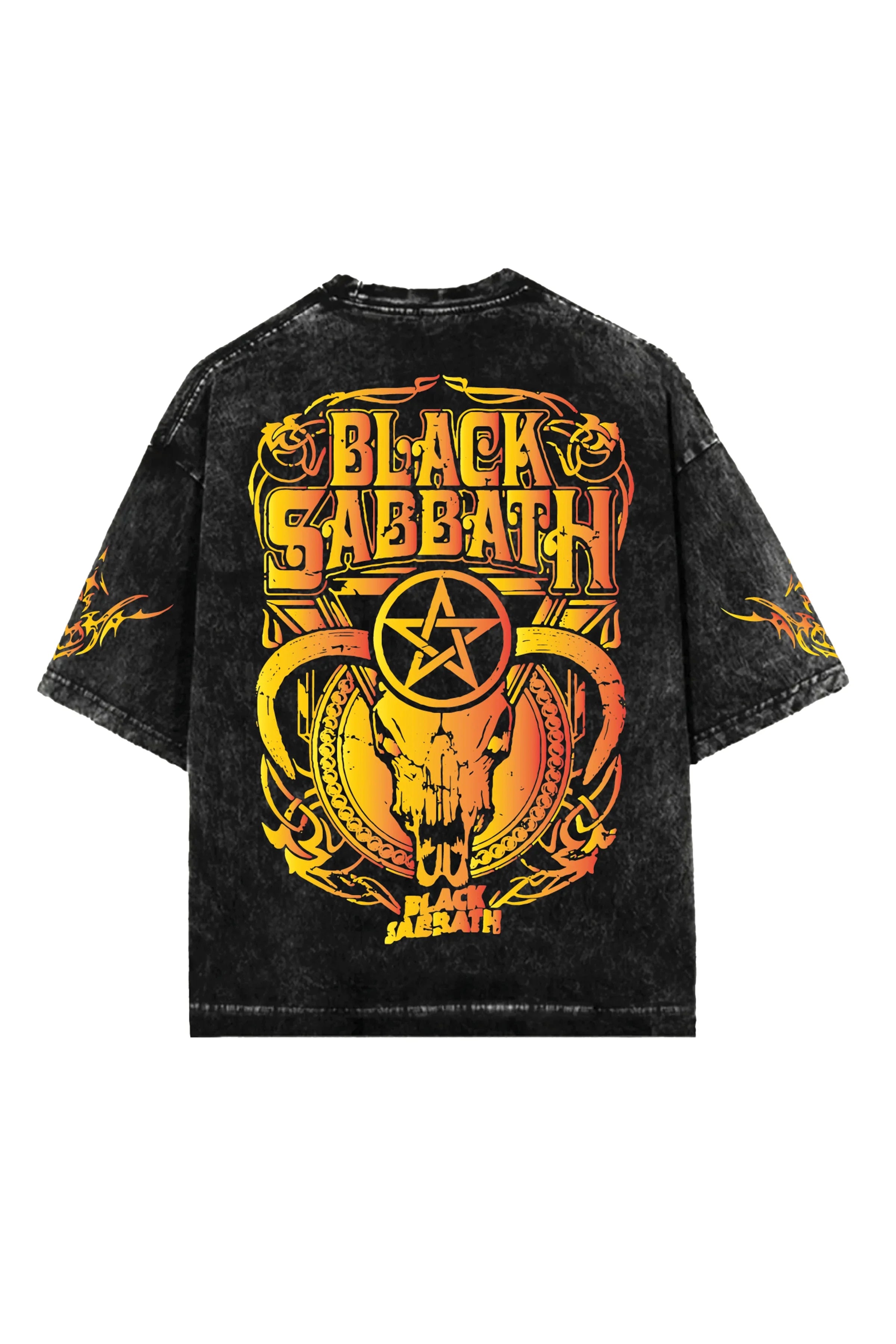 Black Sabbath vintage oversized acid wash T-shirt by MB, featuring band logo and distressed fabric for a retro rock look.