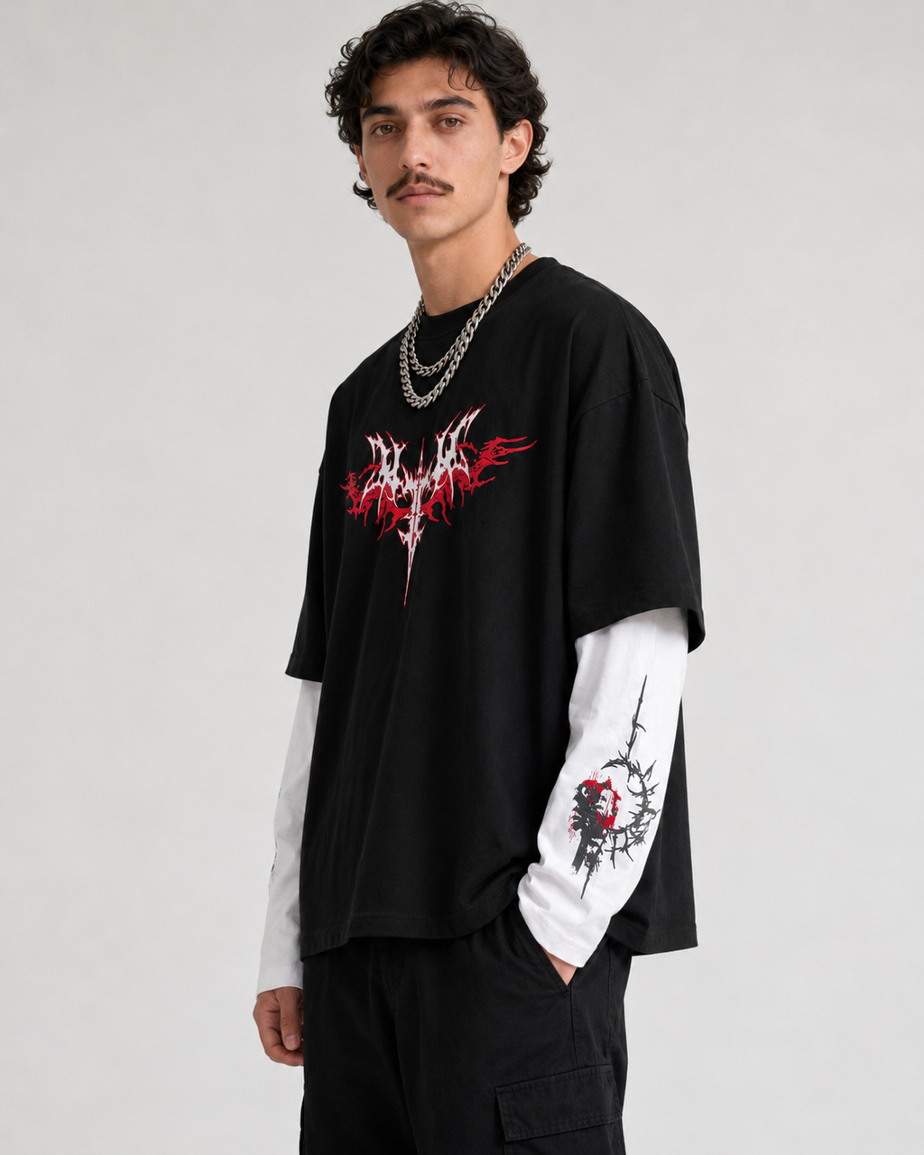 Crimson Chaos Layered Oversized  Tee