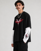 Crimson Chaos Layered Oversized  Tee