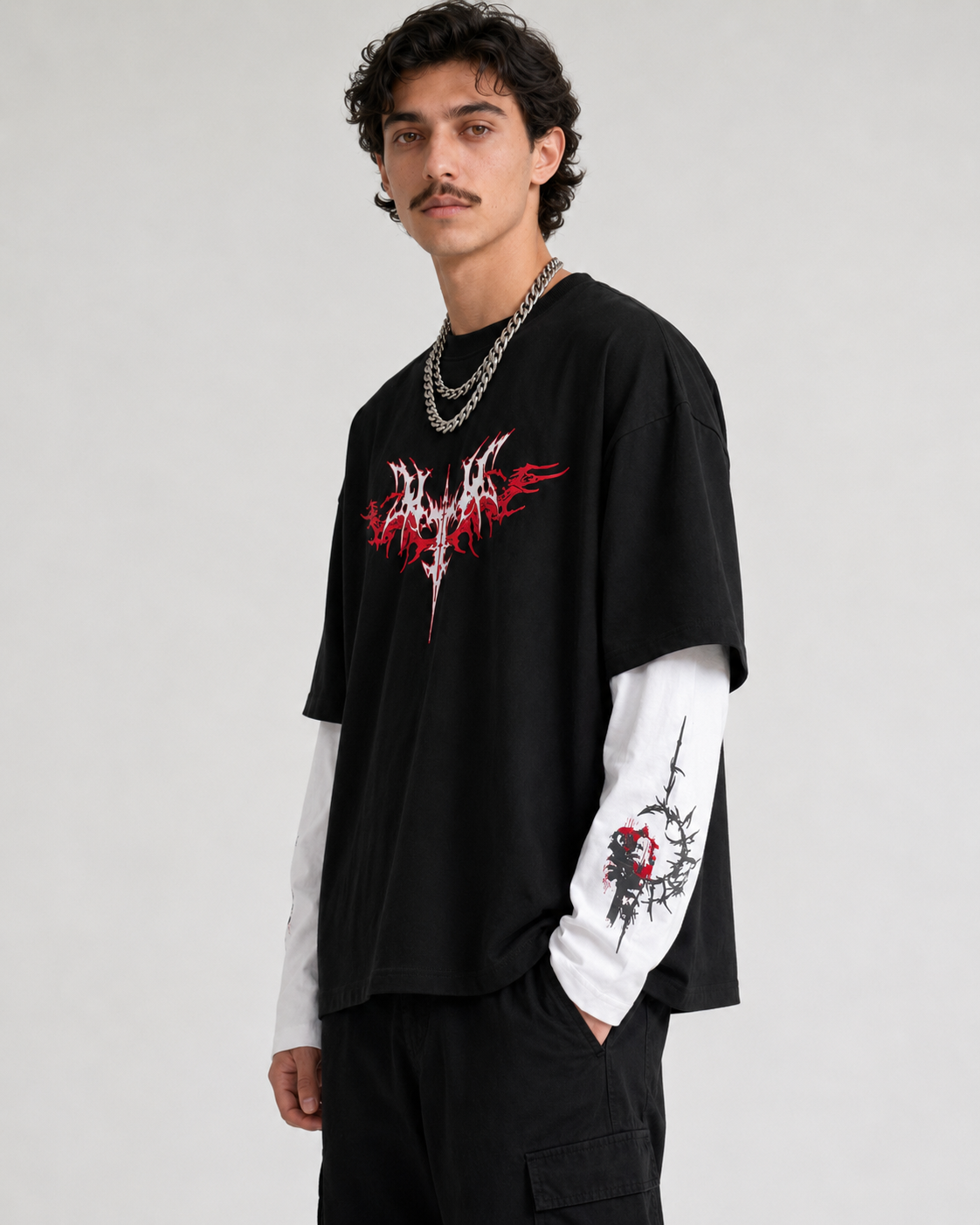 Crimson Chaos Layered Oversized  Tee