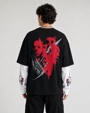 Crimson Chaos Layered Oversized  Tee