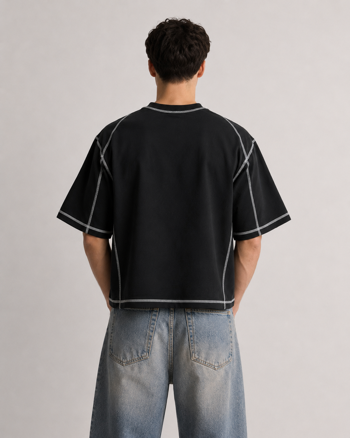 JNORSS Contrast Stitch Boxy T-Shirt-Black