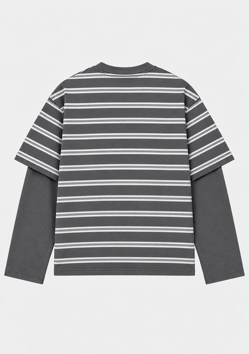 Charcoal Stripe Oversized Layered Tee
