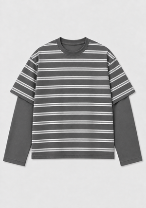 Charcoal Stripe Oversized Layered Tee