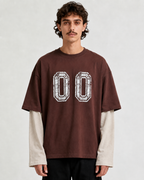 Brown & Cream “00”  Oversized Layered T-Shirt