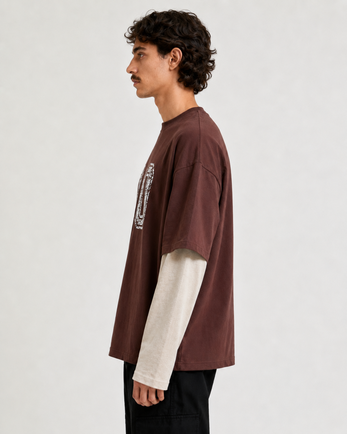 Brown & Cream “00”  Oversized Layered Varsity T-Shirt