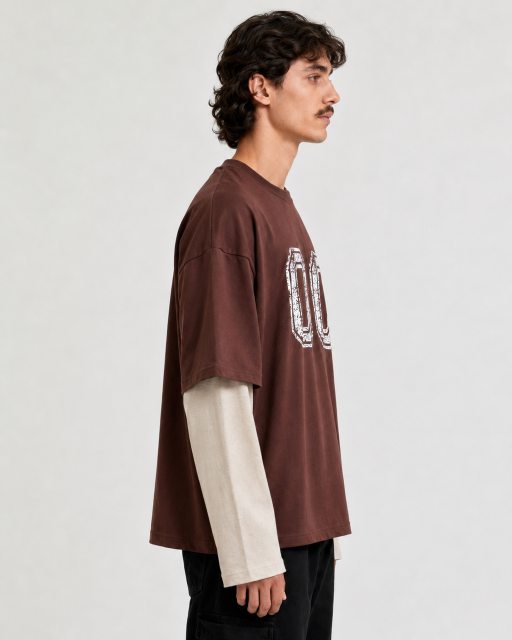 Brown & Cream “00”  Oversized Layered T-Shirt