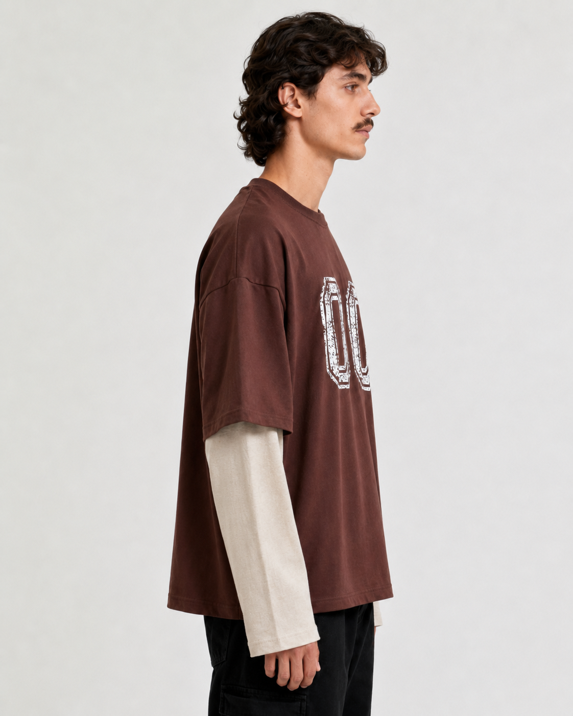 Brown & Cream “00”  Oversized Layered T-Shirt