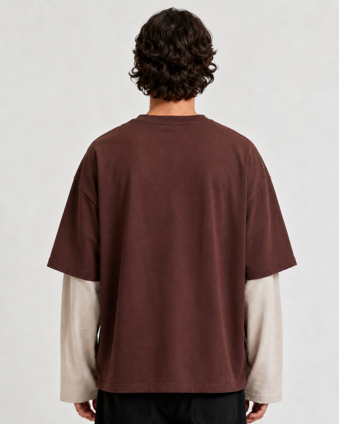 Brown & Cream “00”  Oversized Layered Varsity T-Shirt