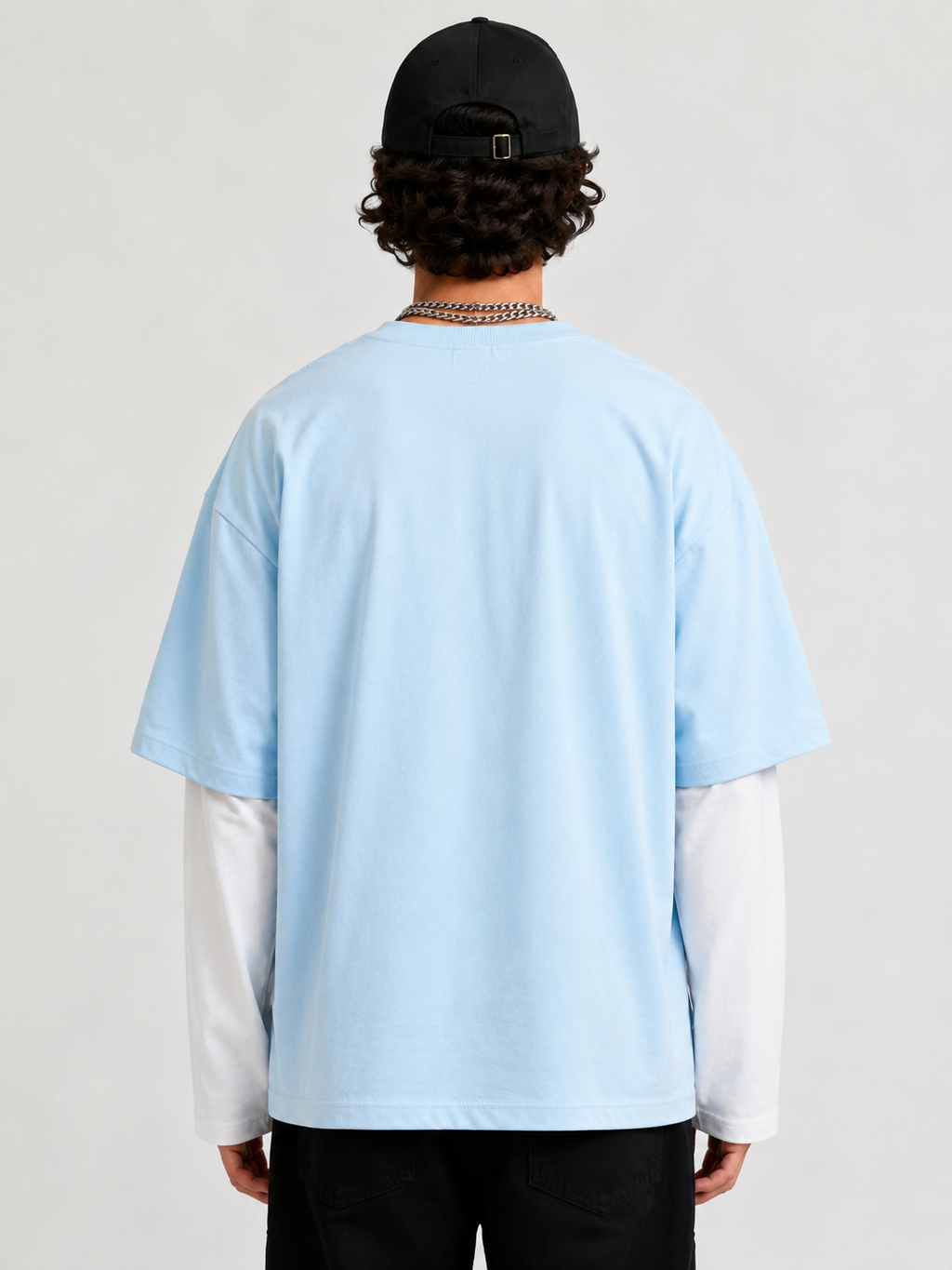 Sky Blue & White  Oversized Layered “11” Graphic T-Shirt