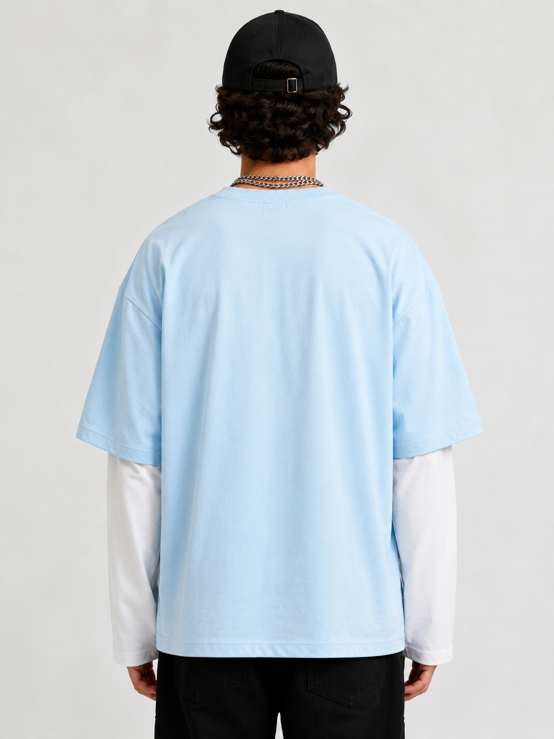 Sky Blue & White  Oversized Layered “11” Graphic T-Shirt