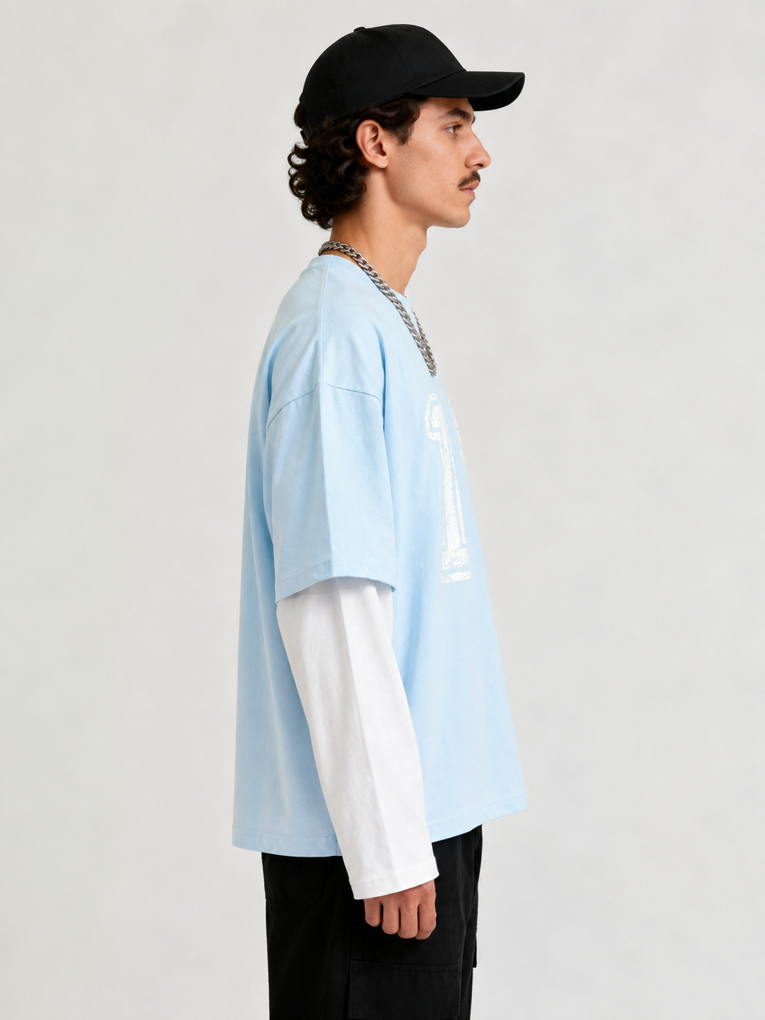 Sky Blue & White  Oversized Layered “11” Graphic T-Shirt