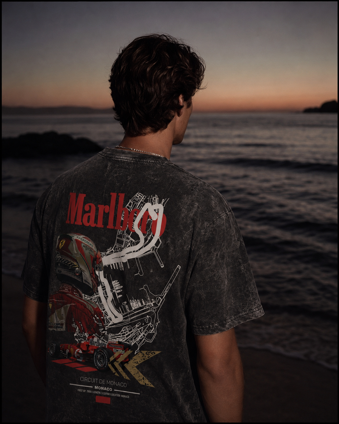 Marlboro Ferrari Monaco Acid Wash Oversized Tee
