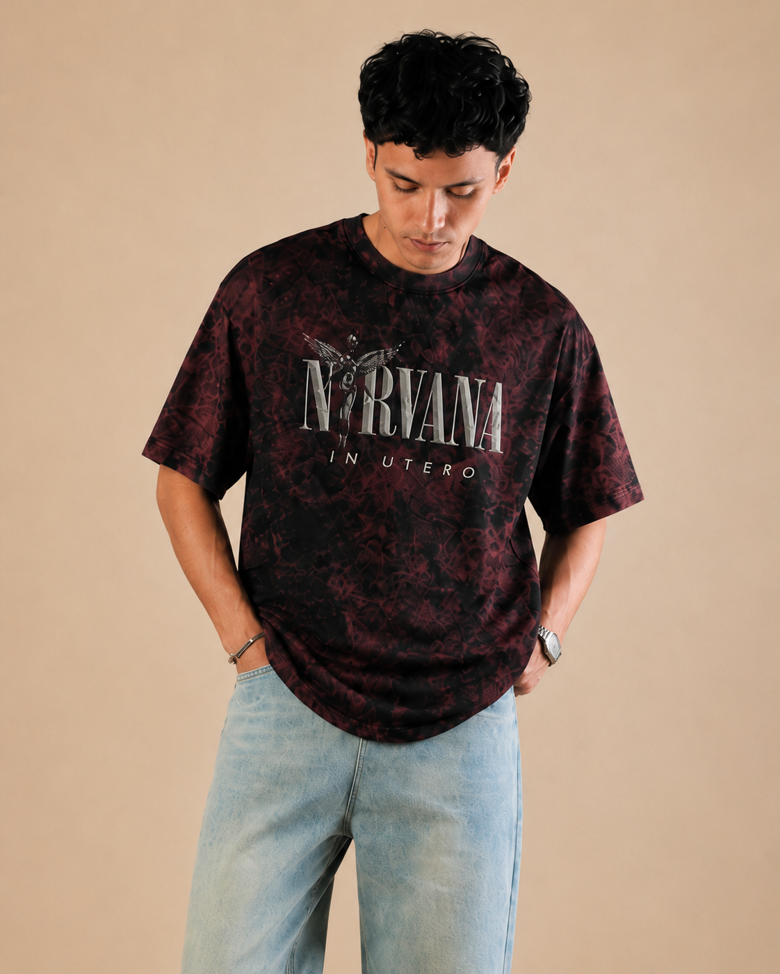 Nirvana "In Utero" Red Acid Wash Oversized T-Shirt