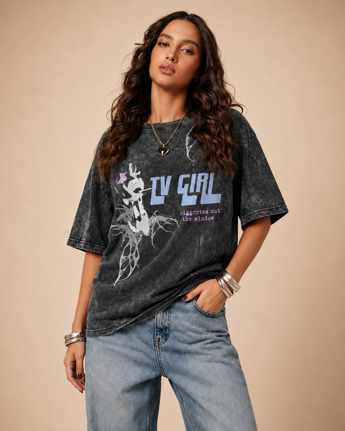 TV Girl Vintage Acid Wash Oversized T-Shirt
