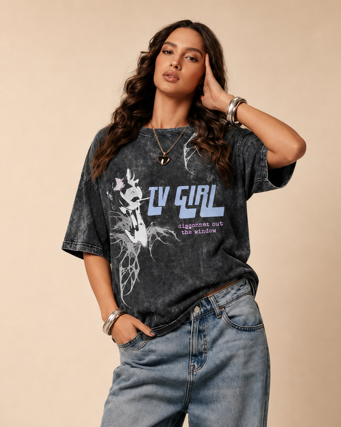 TV Girl Vintage Acid Wash Oversized T-Shirt