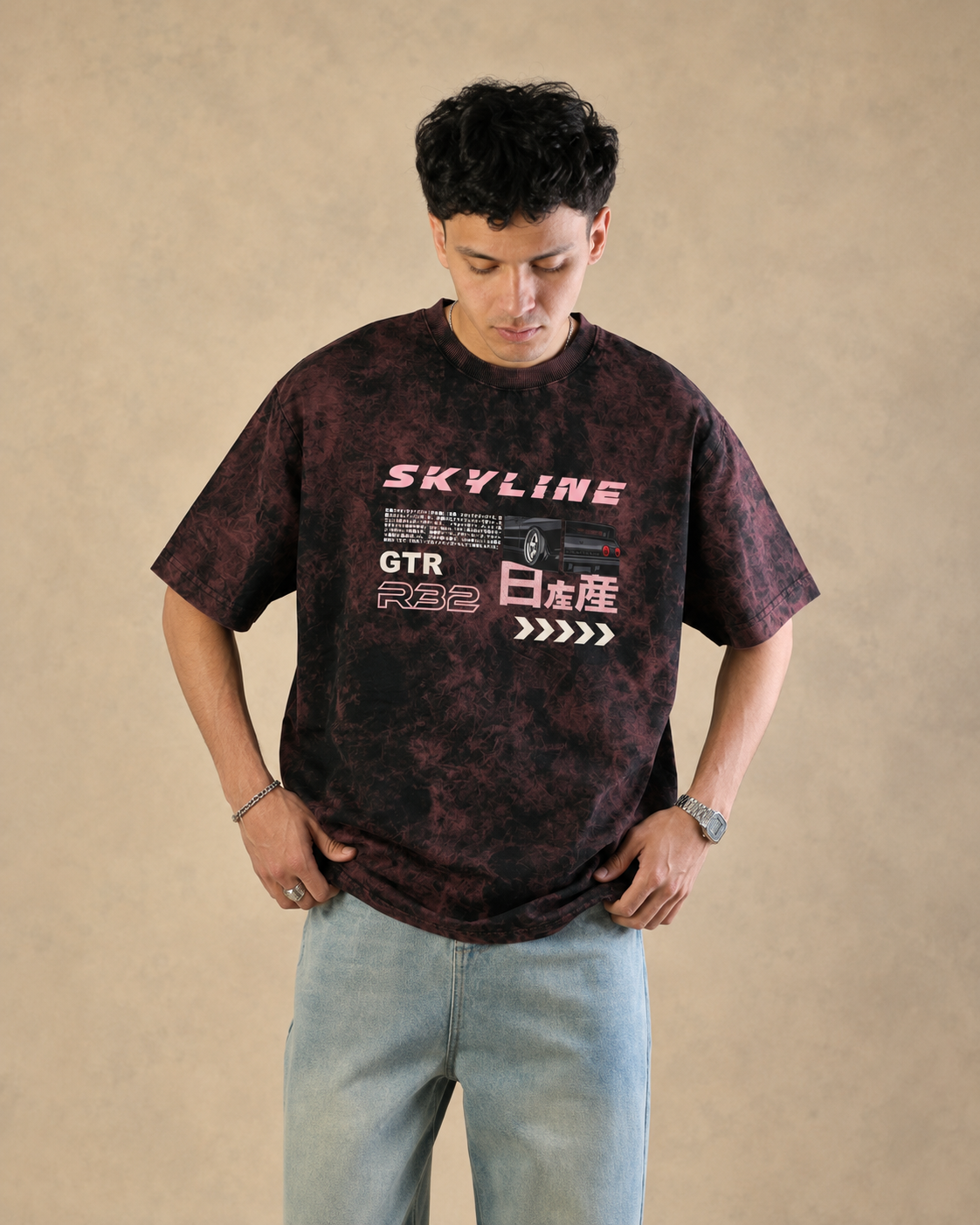 Skyline R32 Dragon Drift Acid Wash Oversized Tee