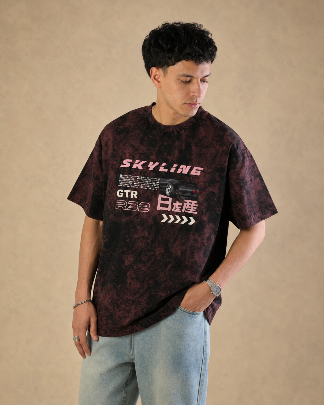Skyline R32 Dragon Drift Acid Wash Oversized Tee