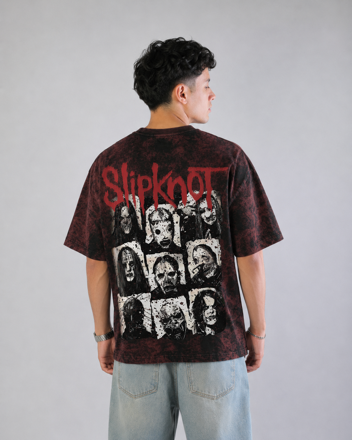 Slipknot Star Skull Red Acid Wash Oversized T-Shirt