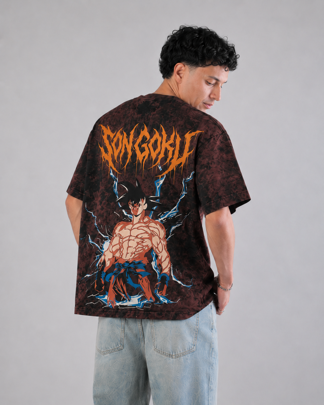 Goku Thunder Acid Wash Oversized T-Shirt